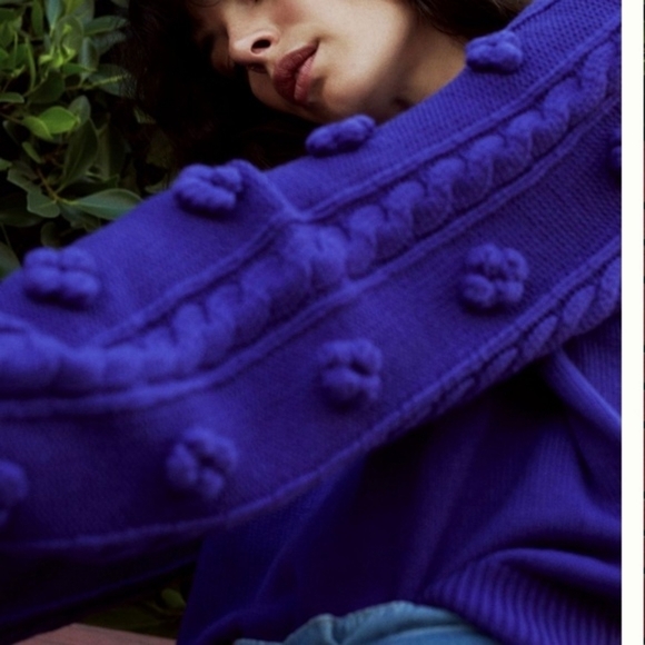 Anthropologie | Maeve Purple Kiara Textured Bobble Sleeve Mock Neck Sweater - Picture 2 of 9